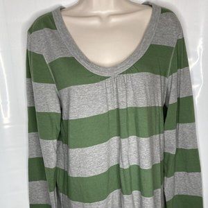 Old Navy Woman's Long Sleeve Gray/ Geen Stripes Top XXl
